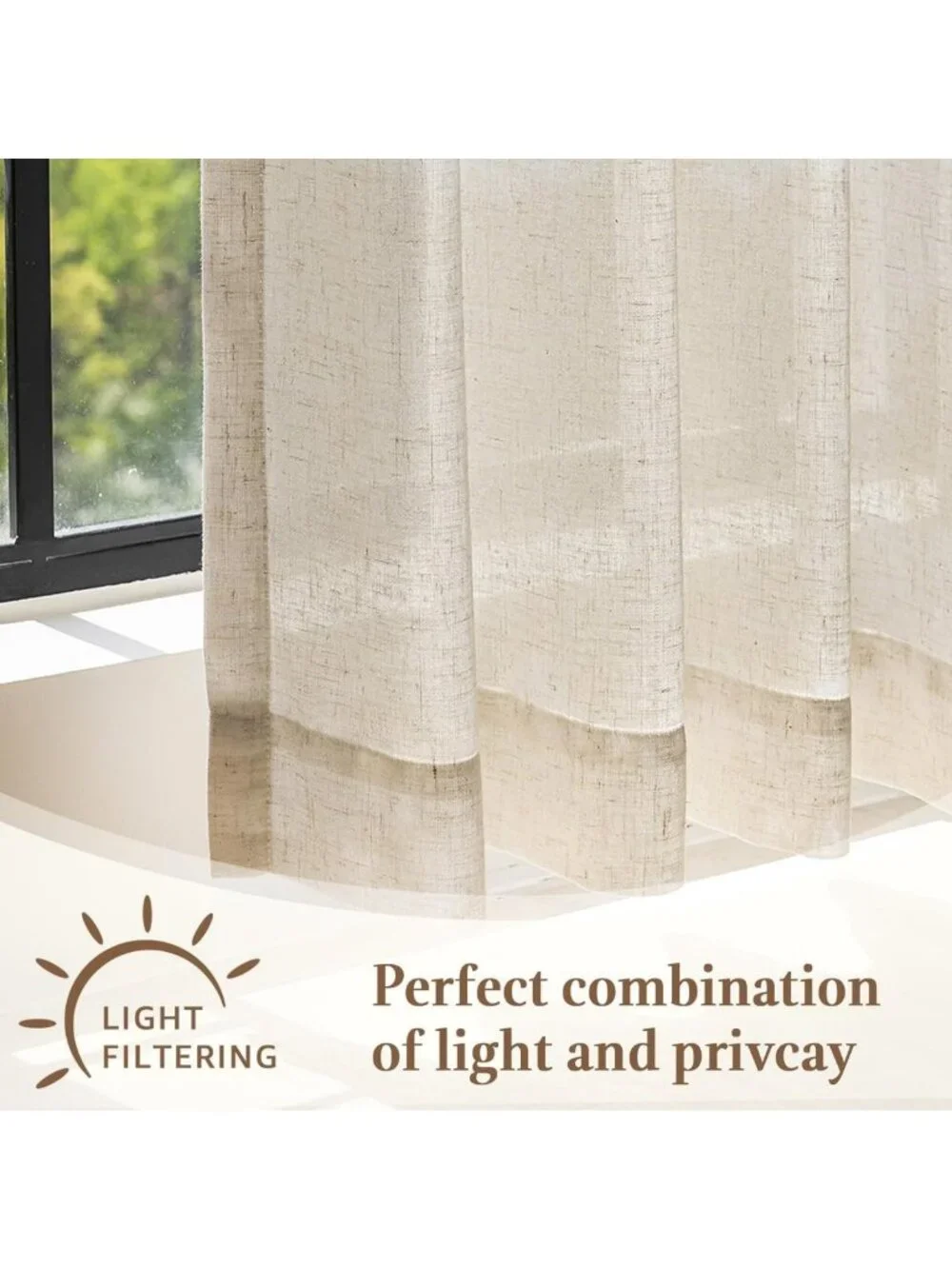 Natural Linen Pinch Pleated Tier Curtains - Light Filtering Farmhouse Style, 20